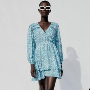 NWT Zara Animal print short dress blue medium